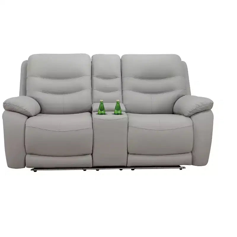 MAYEERTY Power Reclining Loveseat, Electric 2-Seat Breathable Leather Recliner with USB Charging & LED for Living Room, Light Grey