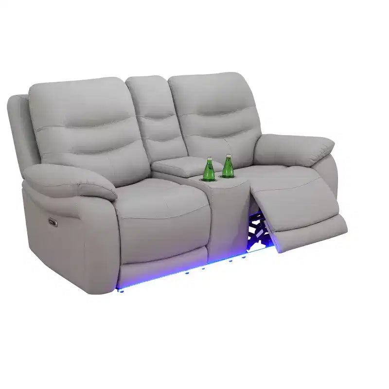 MAYEERTY Power Reclining Loveseat, Electric 2-Seat Breathable Leather Recliner with USB Charging & LED for Living Room, Light Grey
