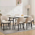 Set of 2 Dining Chairs, Linen Upholstered, Thick Cushioned Seat, Curved Backrest, Sturdy Wood Legs, Accent Side Chairs, Beige