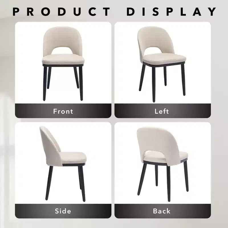 Set of 2 Dining Chairs, Linen Upholstered, Thick Cushioned Seat, Curved Backrest, Sturdy Wood Legs, Accent Side Chairs, Beige