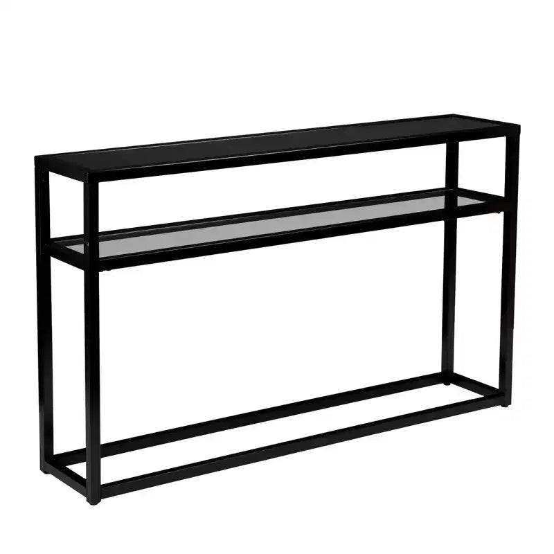 HomeRoots 50 Black Glass Frame Console Table With Shelves