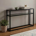 HomeRoots 50 Black Glass Frame Console Table With Shelves
