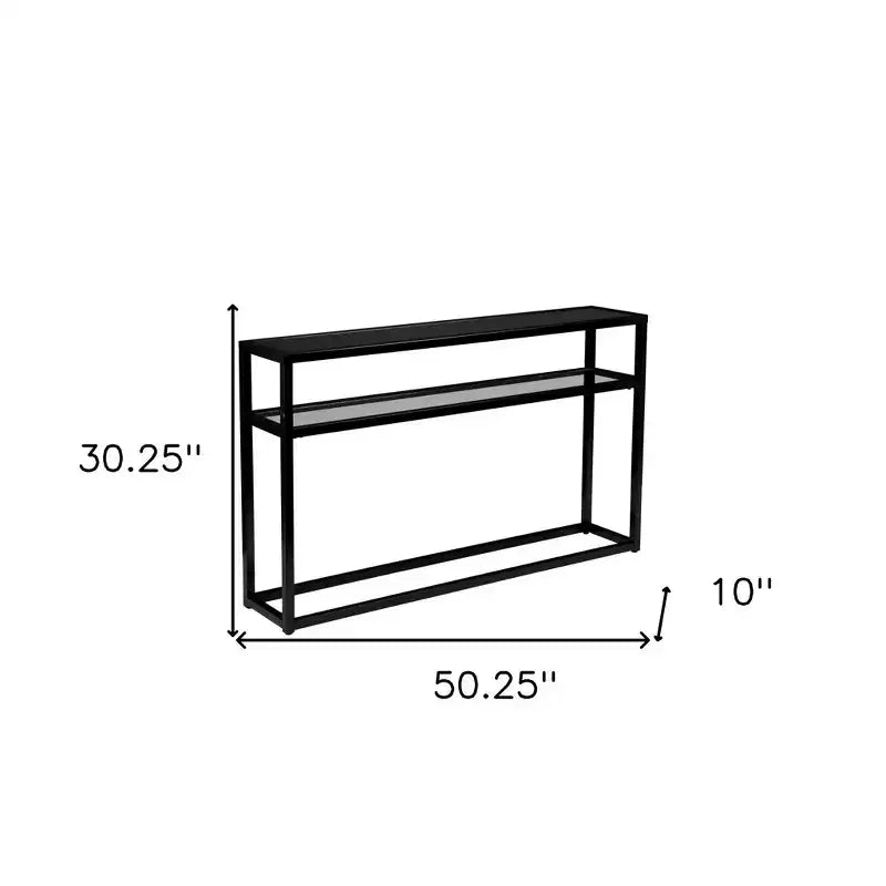 HomeRoots 50 Black Glass Frame Console Table With Shelves