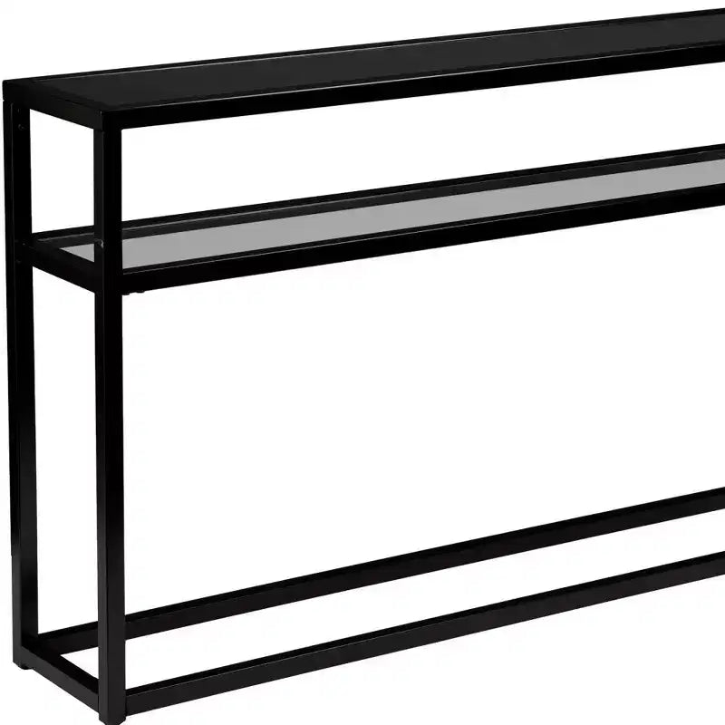 HomeRoots 50 Black Glass Frame Console Table With Shelves