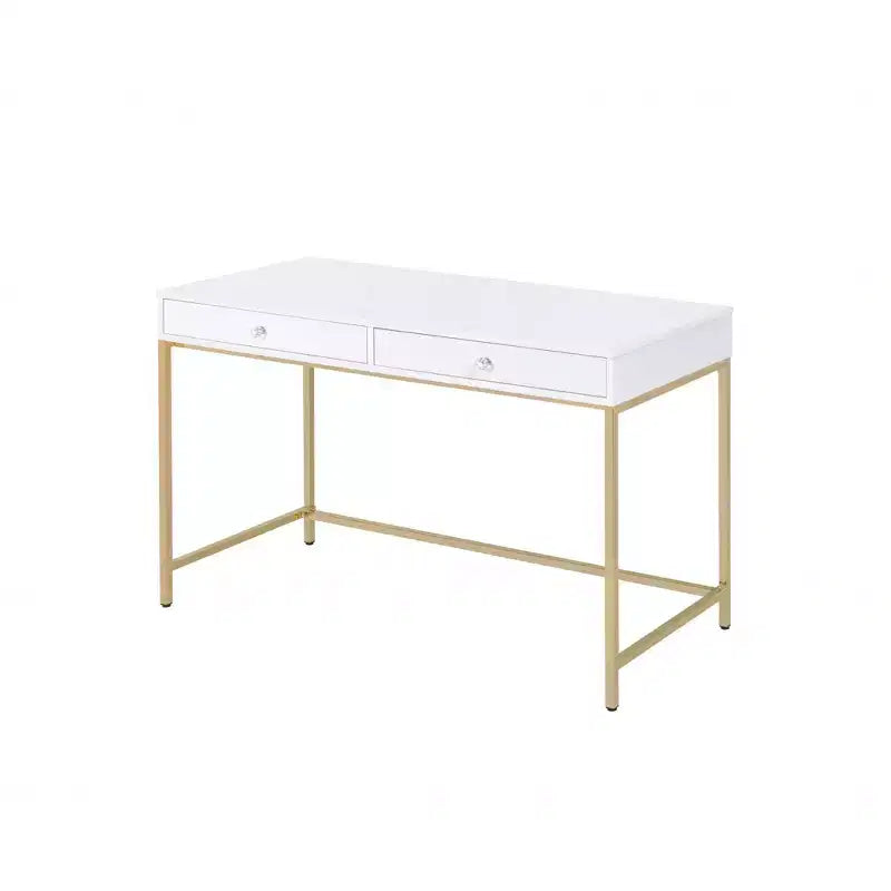 HomeRoots 47 White and Gold Computer Desk With Two Drawers