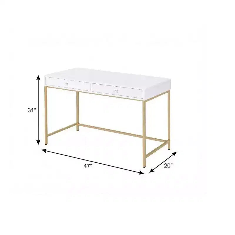 HomeRoots 47 White and Gold Computer Desk With Two Drawers