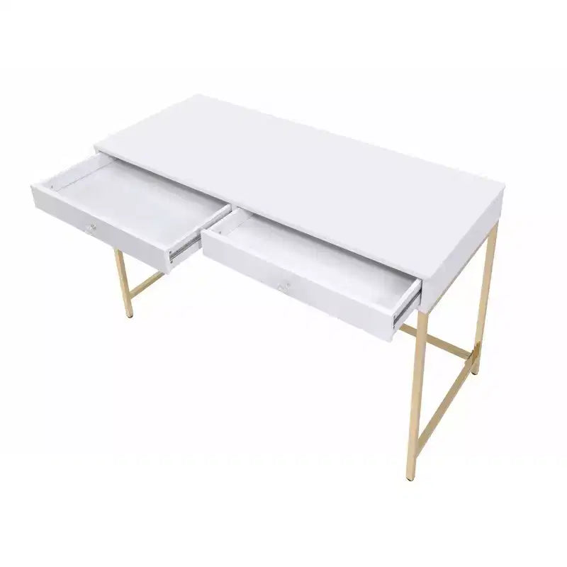 HomeRoots 47 White and Gold Computer Desk With Two Drawers