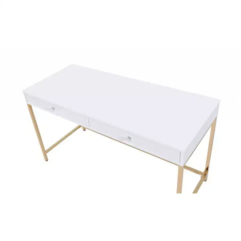 HomeRoots 47 White and Gold Computer Desk With Two Drawers