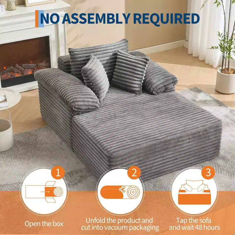 48.8'' Chaise Lounge Chair Indoor, Corduroy Sofa Bed, Oversized Sleeper, No Assembly Needed
