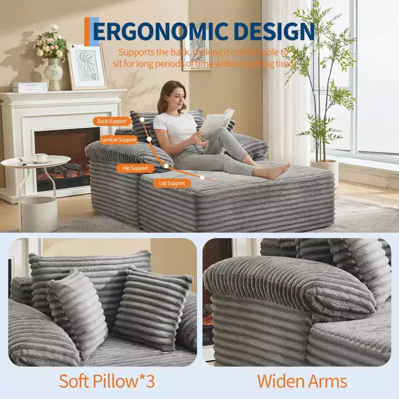 48.8'' Chaise Lounge Chair Indoor, Corduroy Sofa Bed, Oversized Sleeper, No Assembly Needed