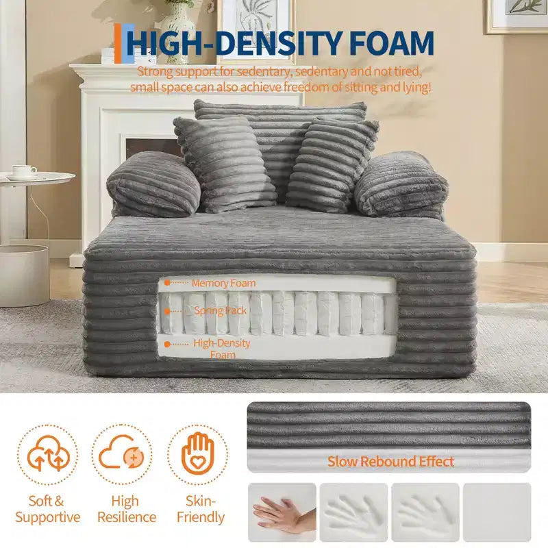 48.8'' Chaise Lounge Chair Indoor, Corduroy Sofa Bed, Oversized Sleeper, No Assembly Needed