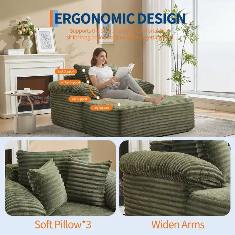 48.8'' Chaise Lounge Chair Indoor, Corduroy Sofa Bed, Oversized Sleeper, No Assembly Needed