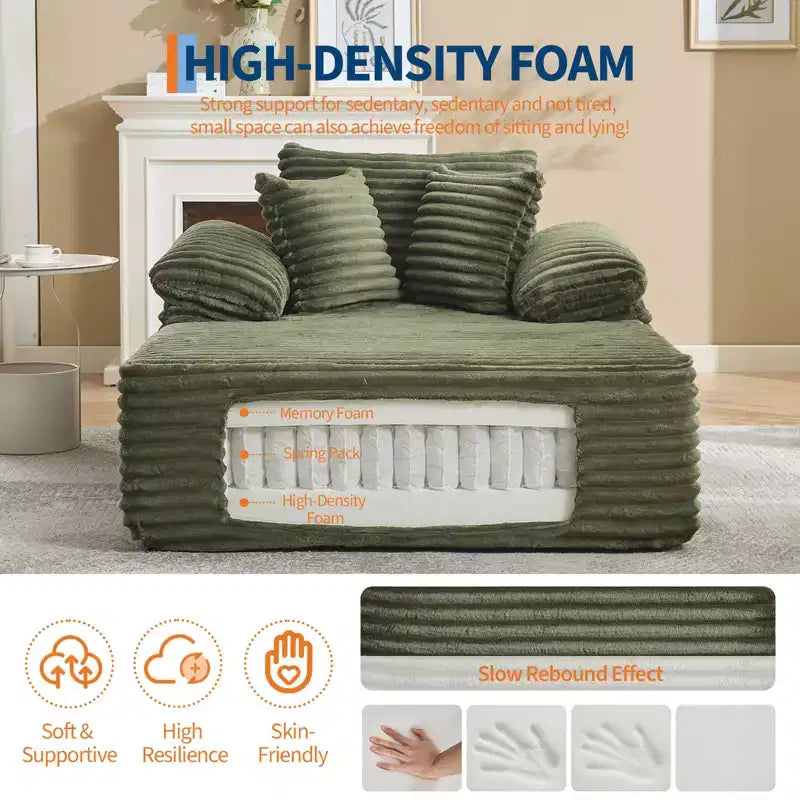 48.8'' Chaise Lounge Chair Indoor, Corduroy Sofa Bed, Oversized Sleeper, No Assembly Needed