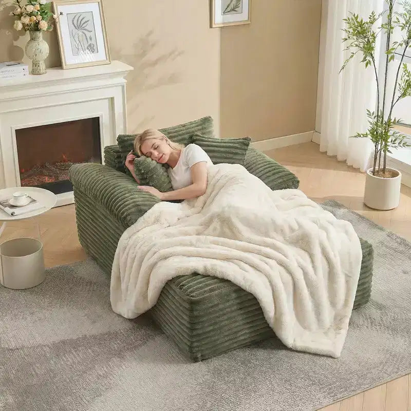 48.8'' Chaise Lounge Chair Indoor, Corduroy Sofa Bed, Oversized Sleeper, No Assembly Needed