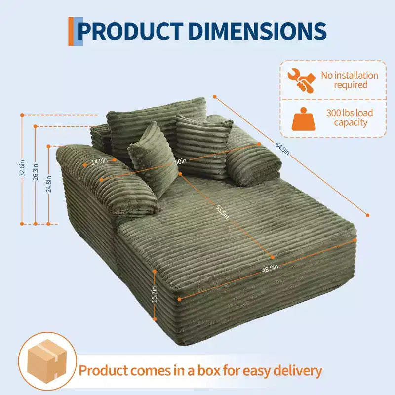 48.8'' Chaise Lounge Chair Indoor, Corduroy Sofa Bed, Oversized Sleeper, No Assembly Needed