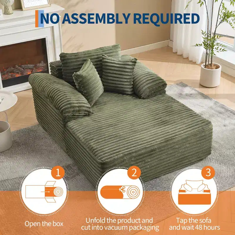 48.8'' Chaise Lounge Chair Indoor, Corduroy Sofa Bed, Oversized Sleeper, No Assembly Needed
