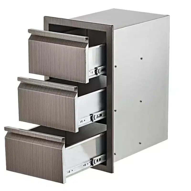 Outdoor Kitchen Triple Drawers 14.7 W x 24.5 H x 18.5 D, Stainless Steel with Side Access Door for BBQ Island, Patio Grill Station