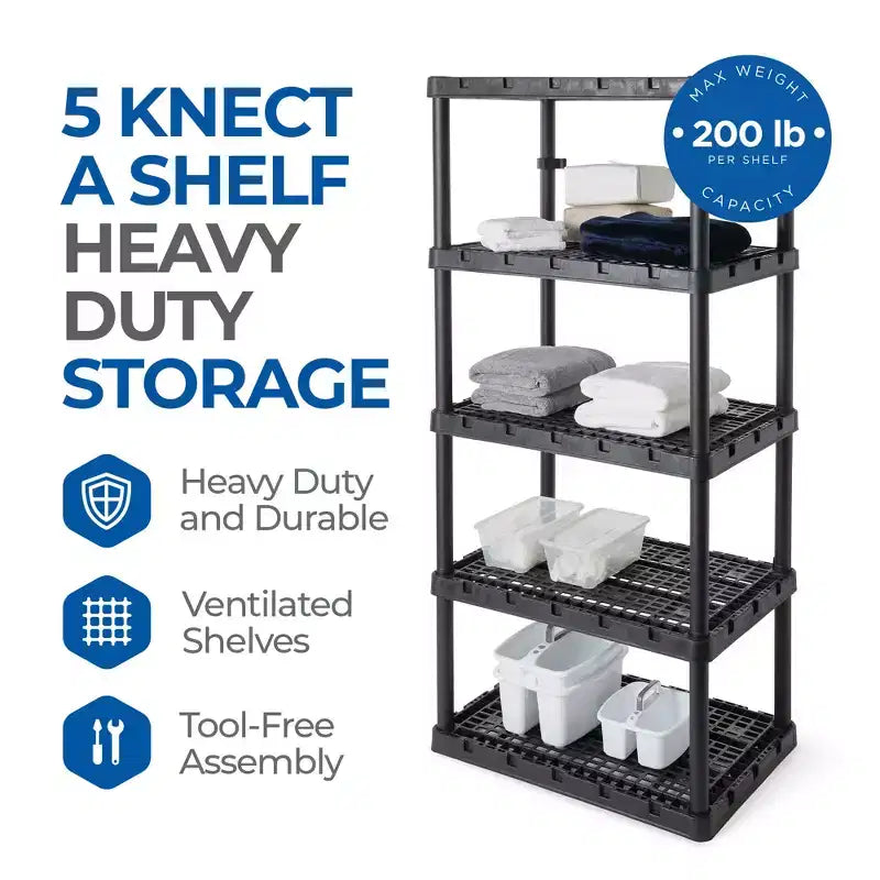 Gracious Living Heavy-Duty Storage Shelves, Ventilated Shelving Rack for Home Organization, 5 Shelves, Black
