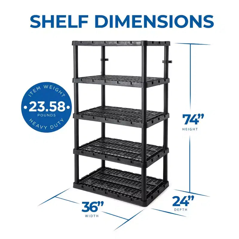 Gracious Living Heavy-Duty Storage Shelves, Ventilated Shelving Rack for Home Organization, 5 Shelves, Black