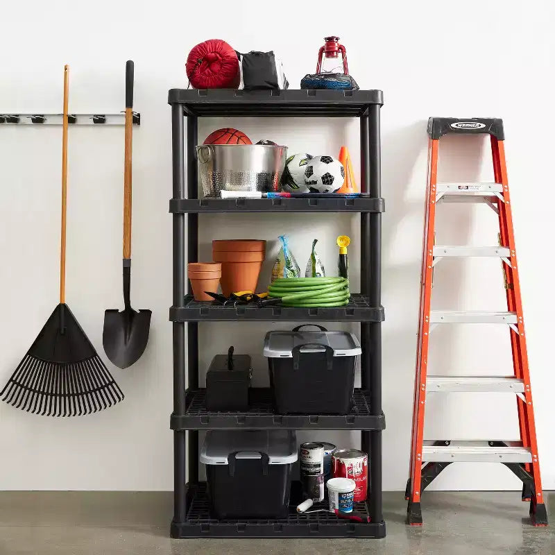 Gracious Living Heavy-Duty Storage Shelves, Ventilated Shelving Rack for Home Organization, 5 Shelves, Black