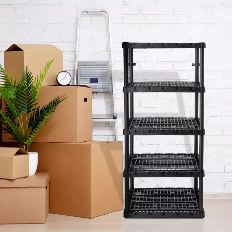 Gracious Living Heavy-Duty Storage Shelves, Ventilated Shelving Rack for Home Organization, 5 Shelves, Black