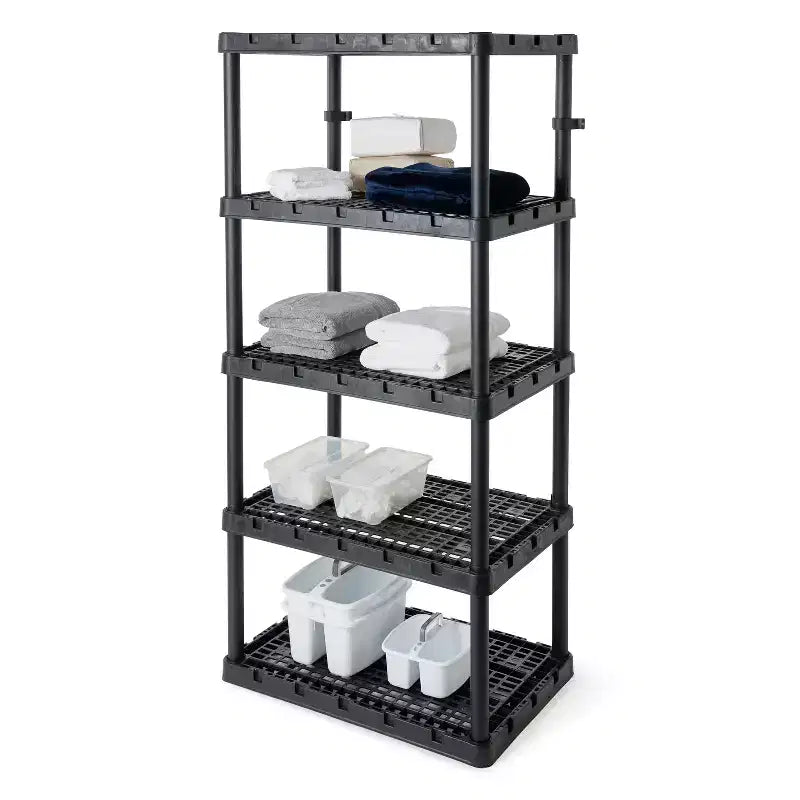 Gracious Living Heavy-Duty Storage Shelves, Ventilated Shelving Rack for Home Organization, 5 Shelves, Black