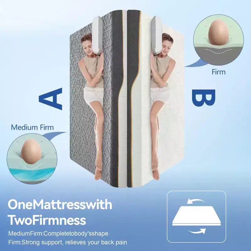Dyonery Medium - Extra Firm Flippable Mattress Twin XL, 12 Inch Extra Firm Memory Foam Mattress for Back Pain, High Density Bed-Mattress in Box
