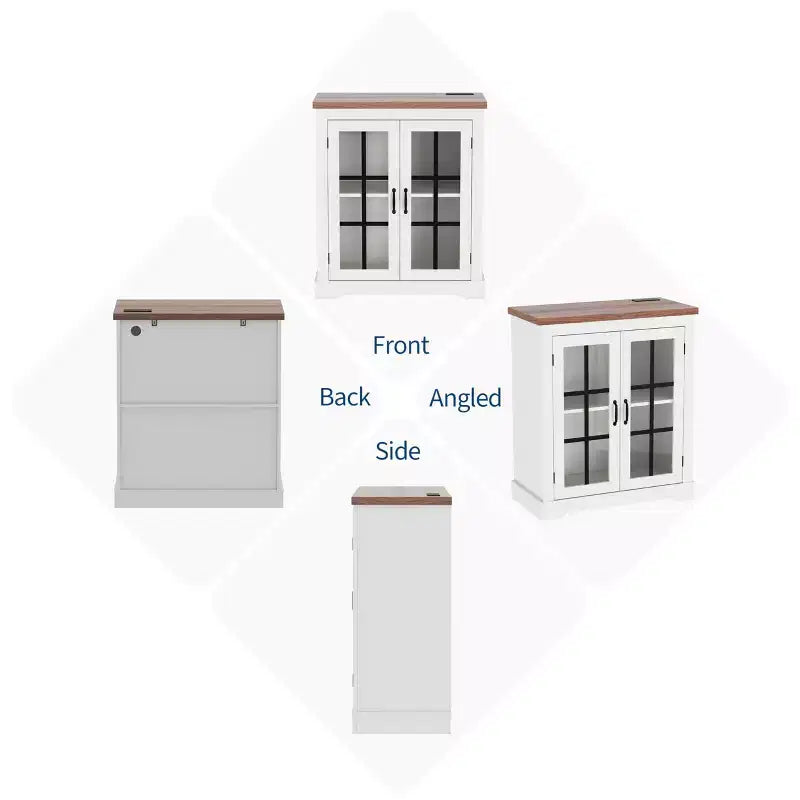 Buffet Cabinet with Storage, Sideboard Buffet with Glass Doors, Built-in Power Outlet, Black Relief Top Plate, for Kitchen, Coffee Bar, Pantry