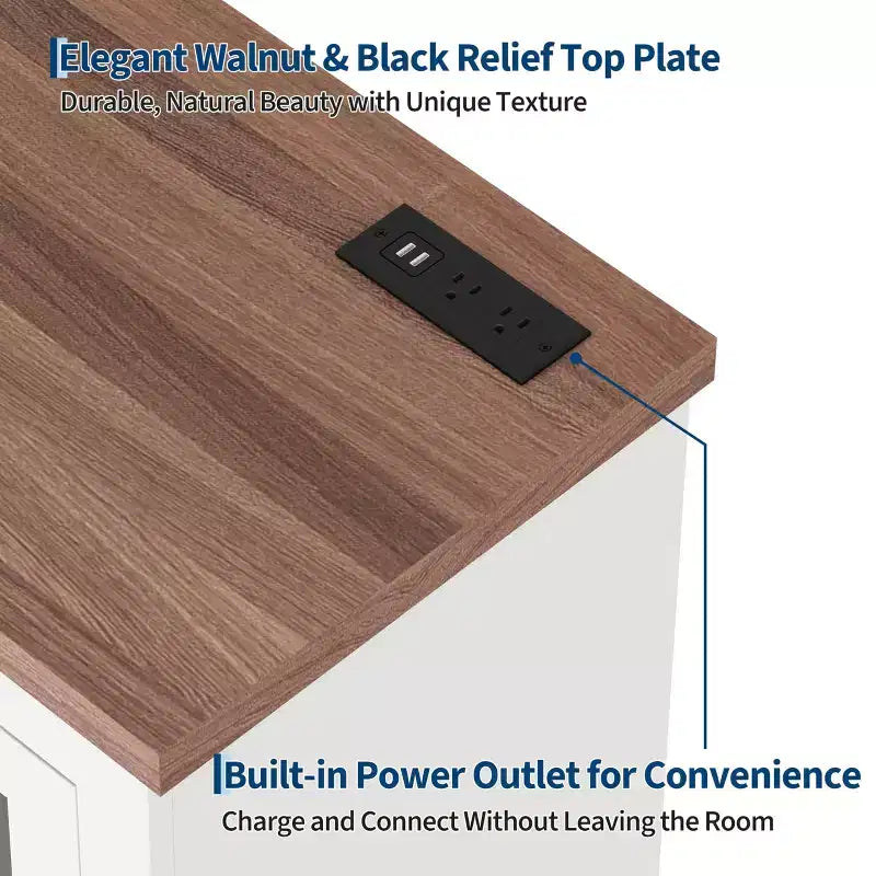 Buffet Cabinet with Storage, Sideboard Buffet with Glass Doors, Built-in Power Outlet, Black Relief Top Plate, for Kitchen, Coffee Bar, Pantry