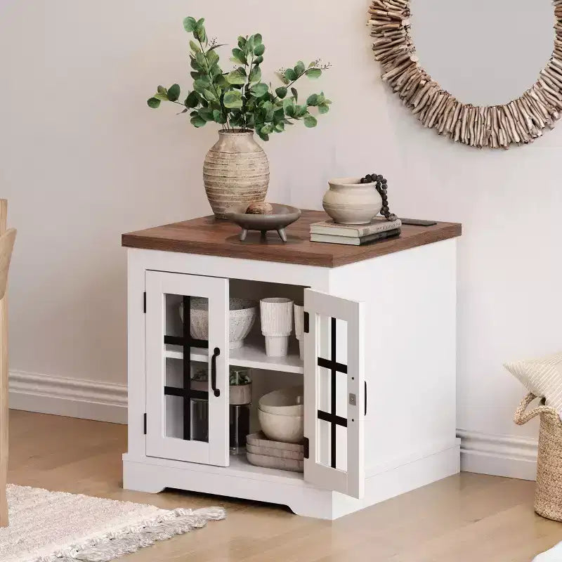 Buffet Cabinet with Storage, Sideboard Buffet with Glass Doors, Built-in Power Outlet, Black Relief Top Plate, for Kitchen, Coffee Bar, Pantry