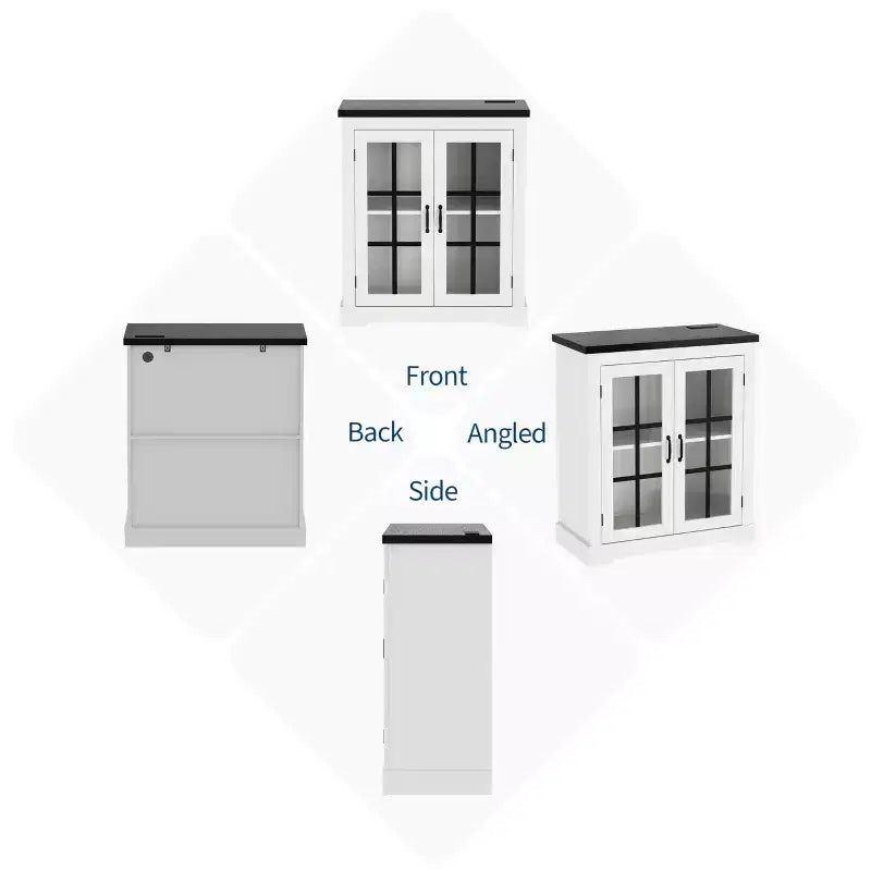 Buffet Cabinet with Storage, Sideboard Buffet with Glass Doors, Built-in Power Outlet, Black Relief Top Plate, for Kitchen, Coffee Bar, Pantry