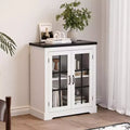 Buffet Cabinet with Storage, Sideboard Buffet with Glass Doors, Built-in Power Outlet, Black Relief Top Plate, for Kitchen, Coffee Bar, Pantry