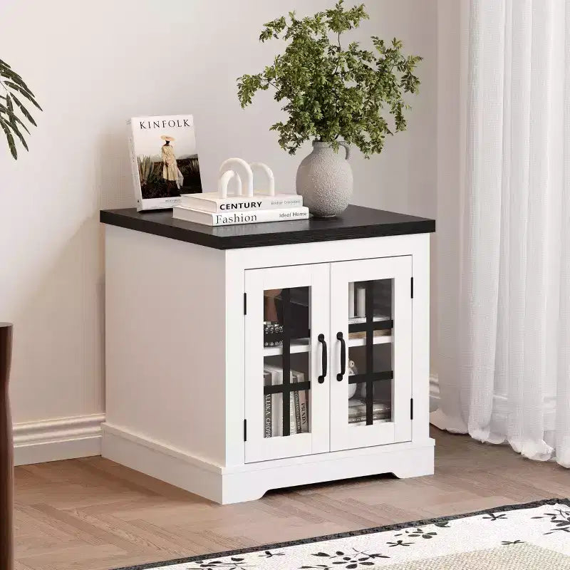 Buffet Cabinet with Storage, Sideboard Buffet with Glass Doors, Built-in Power Outlet, Black Relief Top Plate, for Kitchen, Coffee Bar, Pantry