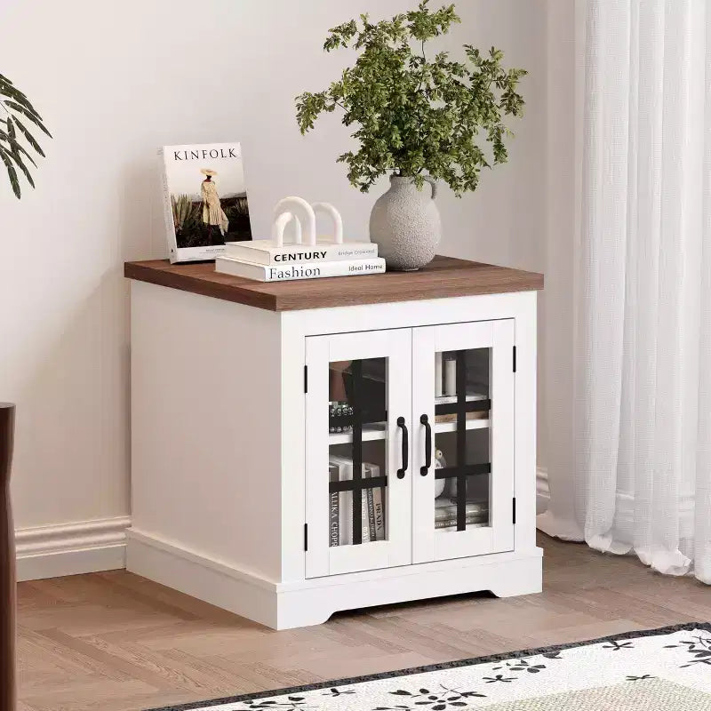 Buffet Cabinet with Storage, Sideboard Buffet with Glass Doors, Built-in Power Outlet, Black Relief Top Plate, for Kitchen, Coffee Bar, Pantry