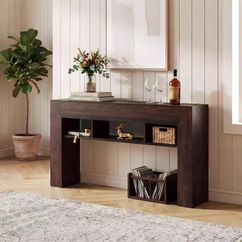 63 Slim Console Table with 3 Open Shelves, Rustic Narrow Sofa Table for Behind Couch, 3-Tier Long Entryway Table for Hallway, Wood Frame