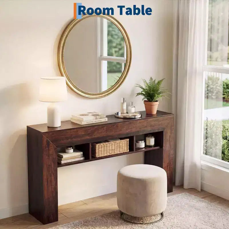 63 Slim Console Table with 3 Open Shelves, Rustic Narrow Sofa Table for Behind Couch, 3-Tier Long Entryway Table for Hallway, Wood Frame