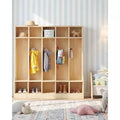 Kids Coat Locker with Bench & 10 Cubbies, Wooden Daycare Storage Organizer with 10 Hooks & 4 Hidden Casters for Classroom, Nursery, Home & School