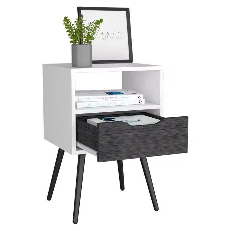 HomeRoots 25 Gray Wood One Drawer Nightstand