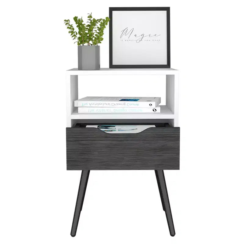 HomeRoots 25 Gray Wood One Drawer Nightstand