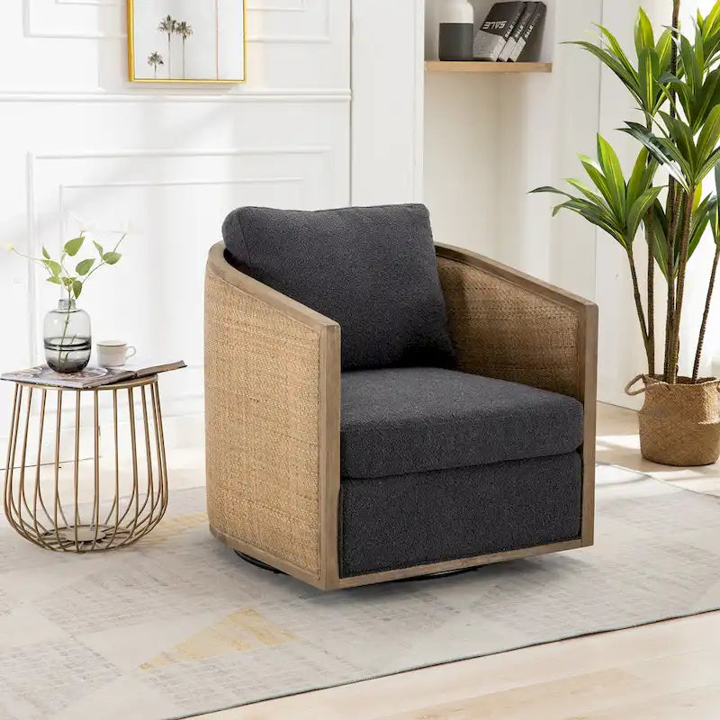 Carbon Black 30.12 Upholstered 360 Swivel Barrel Chair with Sturdy Hardwood Frame