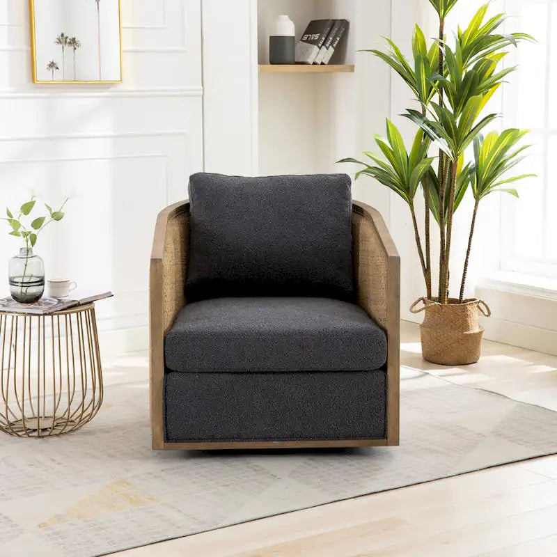 Carbon Black 30.12 Upholstered 360 Swivel Barrel Chair with Sturdy Hardwood Frame
