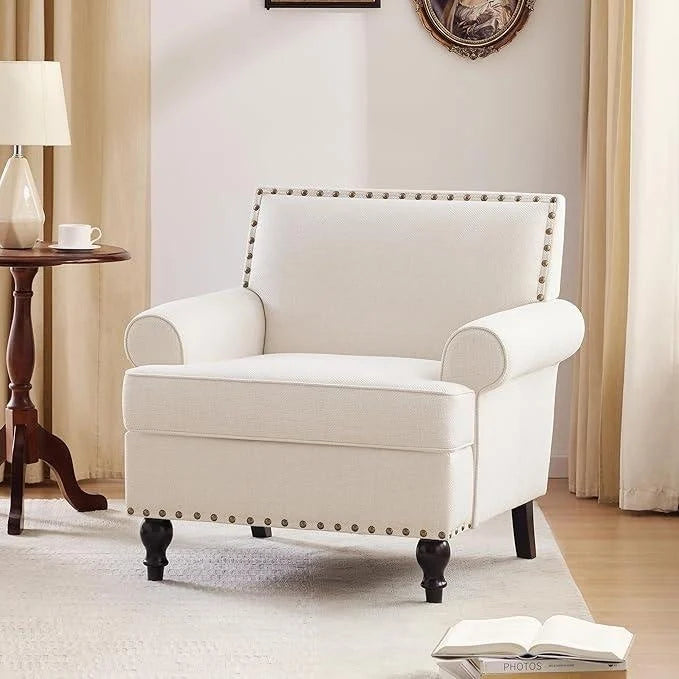 Beige Modern 31 Arm Chair with Nailheads