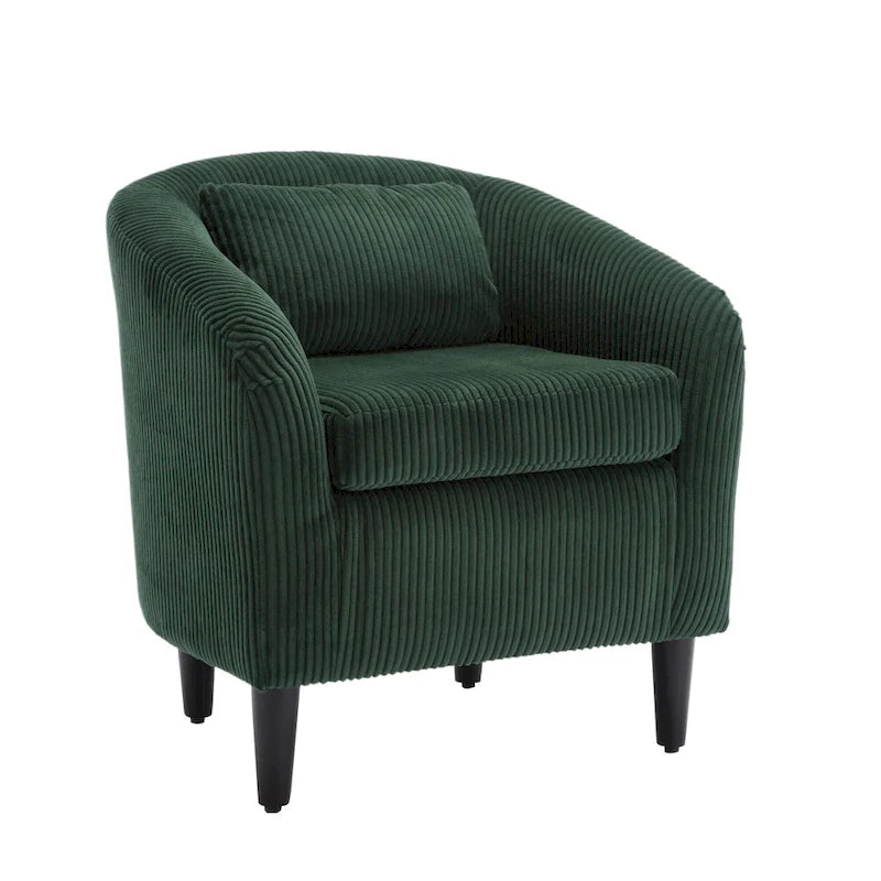 Emerald 24.8 Upholstered Barrel Chair with Wood Legs and Pillows