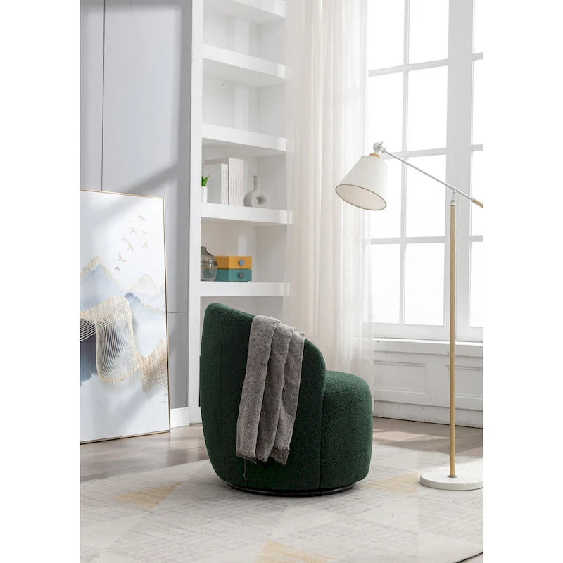 Green Modern 25.6 Swivel Barrel Chair with Metal Ring