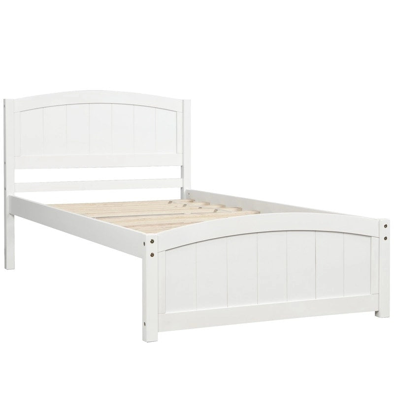 Twin Size Wood Platform Bed with Headboard and Wood Slat Support