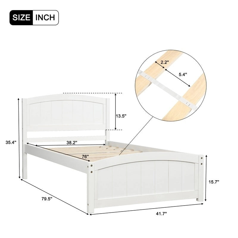 Twin Size Wood Platform Bed with Headboard and Wood Slat Support
