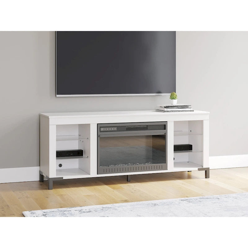 Signature Design by Ashley Brollevi White 60 TV Stand with Electric Fireplace for TVs up to 69