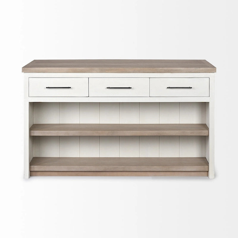HomeRoots White And Brown Two Tone Wooden Kitchen Island With 3 Drawers - 30' X '34.5' X '60