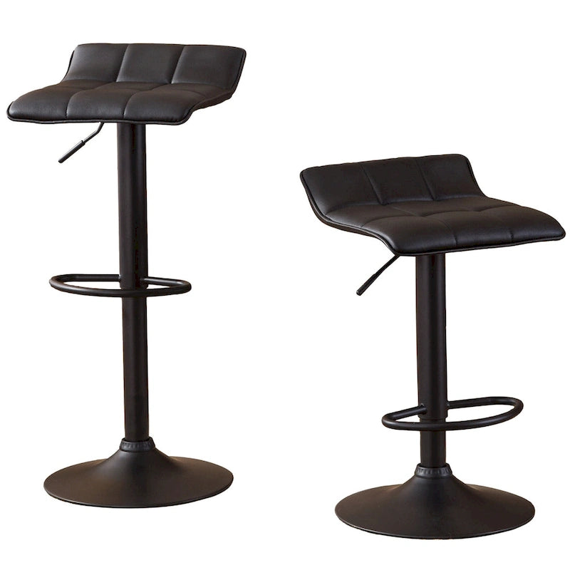 Modern Set of 2 Swivel Bar Stools with Leather Seat, Metal Base, Height Adjustable, for Kitchen Island Dining Room Living Room