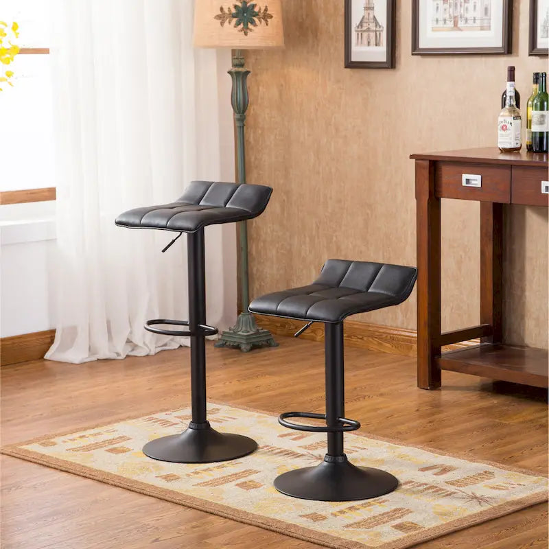 Modern Set of 2 Swivel Bar Stools with Leather Seat, Metal Base, Height Adjustable, for Kitchen Island Dining Room Living Room